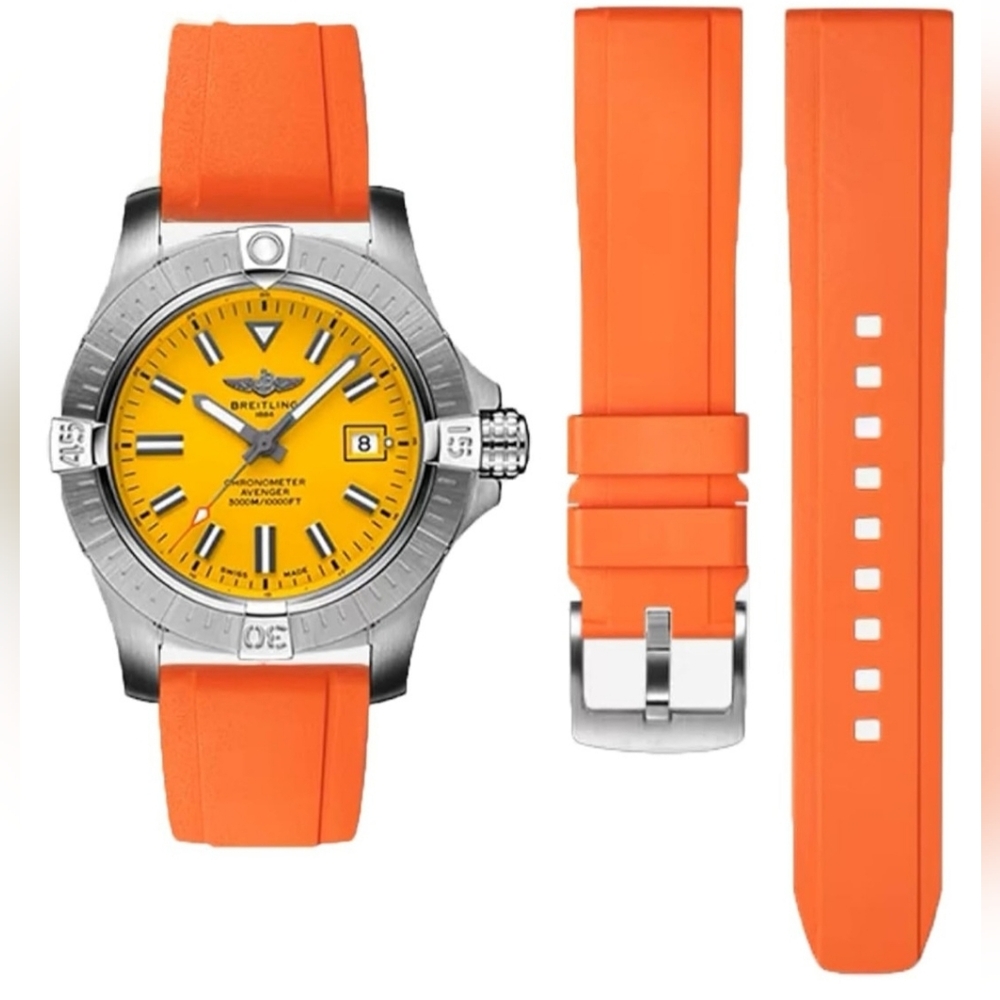 New 21mm Orange FKM Fluororubber Rubber Watch Band